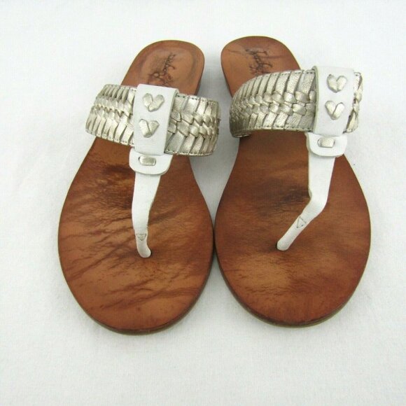 Jack Rogers White Gold Metallic Braided Leather Thong Sandals Size 6M Flip Flops - Picture 2 of 12
